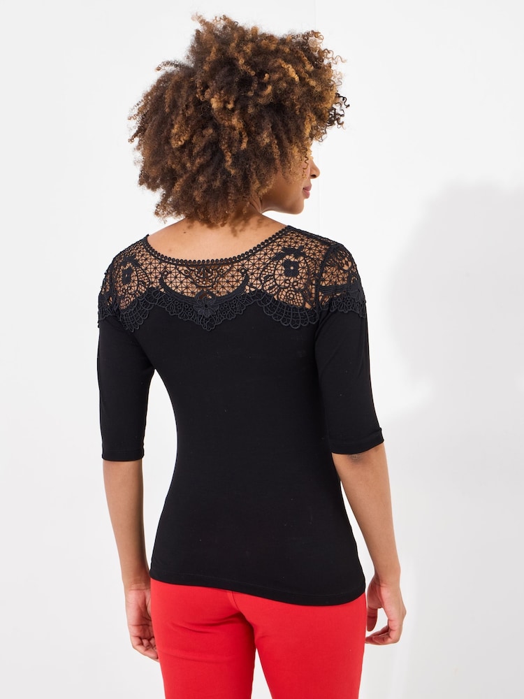 Joe Browns Black Lace Panel Scoop Neck Top - Image 2 of 5