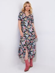Joe Browns Black Lace Trim Floral Print Maxi Dress - Image 2 of 7