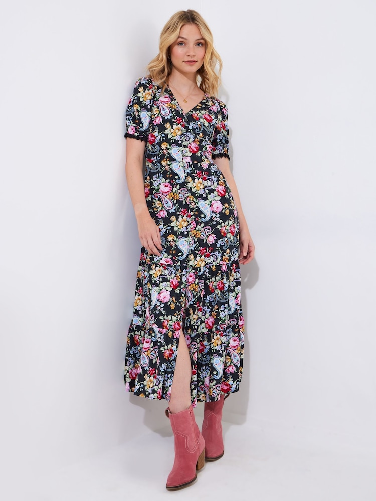 Joe Browns Black Lace Trim Floral Print Maxi Dress - Image 2 of 7