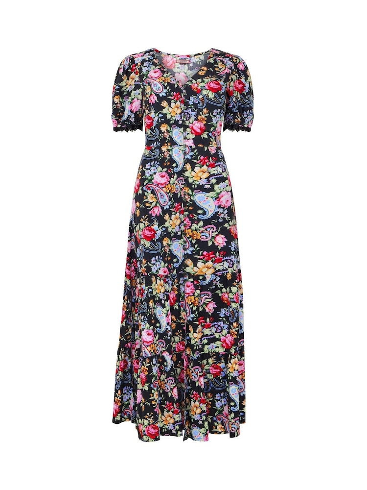 Joe Browns Black Lace Trim Floral Print Maxi Dress - Image 7 of 7
