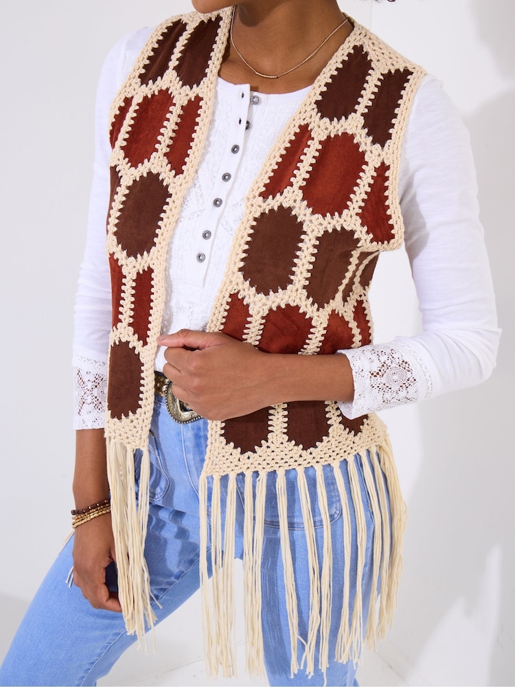 Joe Browns Boho Crochet Fringe Gilet - Изображение 2 из 5