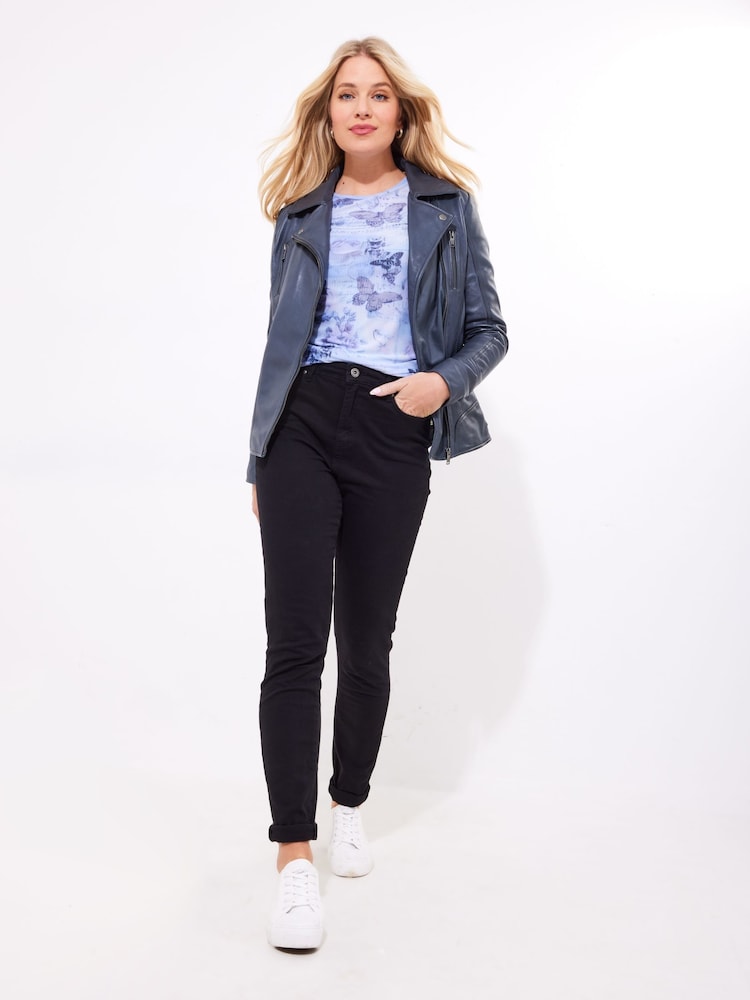 Joe Browns Blue Edgy Collared Biker Jacket - Image 2 of 5 Joe Browns Blue Edgy Collared Biker Jacket - Image 2 of 5