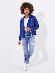 Joe Browns Blue Double Zip Leather Biker Jacket - Image 3 of 7