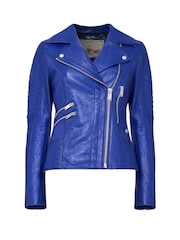 Joe Browns Blue Double Zip Leather Biker Jacket - Image 7 of 7