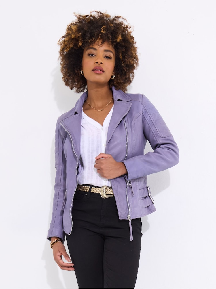Joe Browns Purple Quilted Biker Jacket - Image 1 of 5