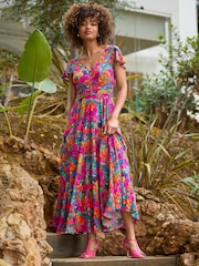 Joe Browns Red Lace Panel Shirred Maxi Dress - Image 1 of 7