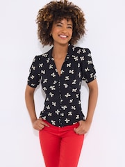 Joe Browns Black Bow Print Jersey Top - Image 1 of 5