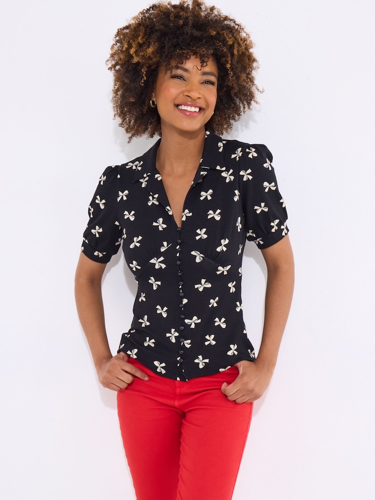 Joe Browns Black Bow Print Jersey Top - Image 1 of 5