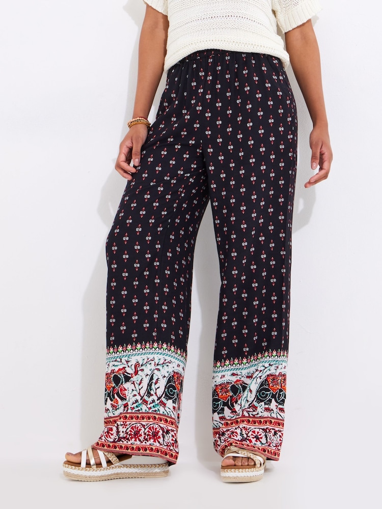 Joe Browns Black Elephant Print Wide Leg Trousers - Image 1 of 5