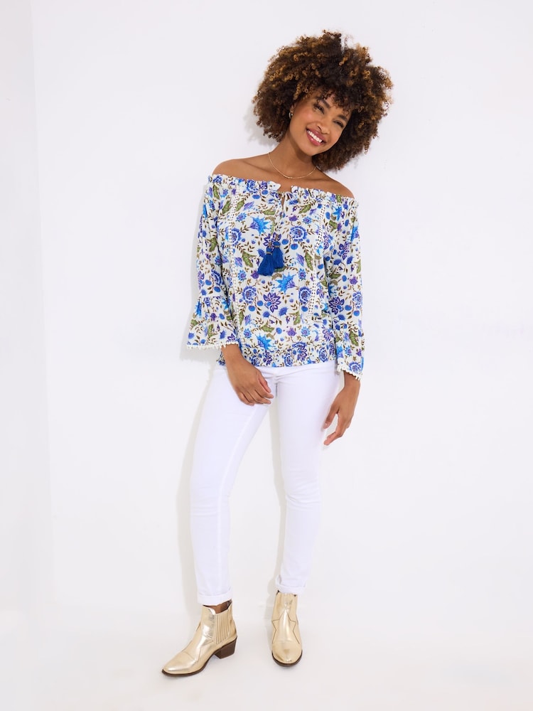 Joe Browns Blue Boho Floral Print Tassel Top - Image 2 of 6 Joe Browns Blue Boho Floral Print Tassel Top - Image 2 of 6