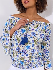 Joe Browns Blue Boho Floral Print Tassel Top - Image 3 of 6