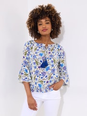 Joe Browns Blue Boho Floral Print Tassel Top - Image 5 of 6