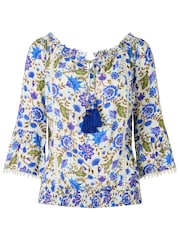 Joe Browns Blue Boho Floral Print Tassel Top - Image 6 of 6