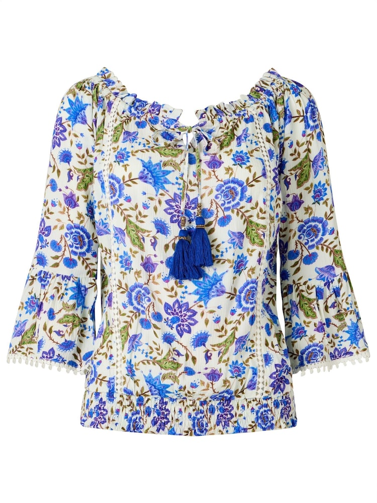Joe Browns Blue Boho Floral Print Tassel Top - Image 6 of 6