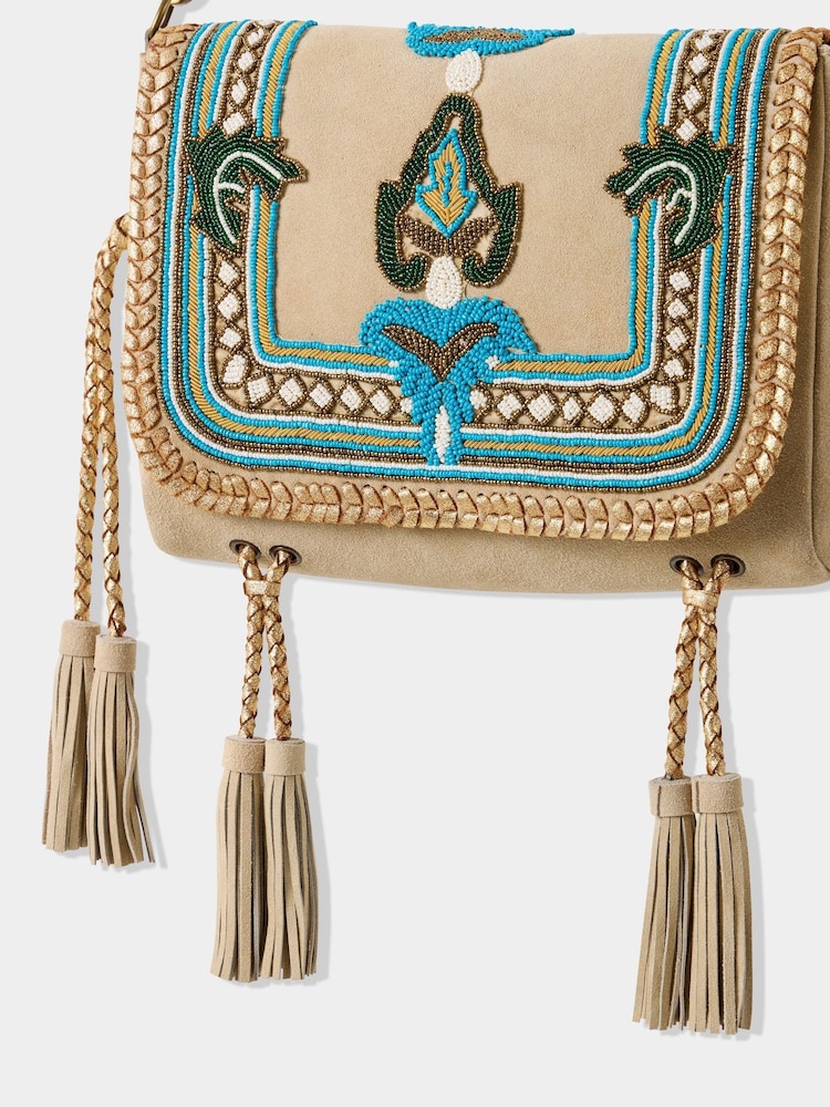 Joe Browns Natural Braided Suede Beaded Cross-Body Bag - Image 3 of 3