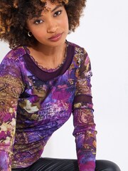 Joe Browns Purple Layered Hem Mesh Top - Image 1 of 5