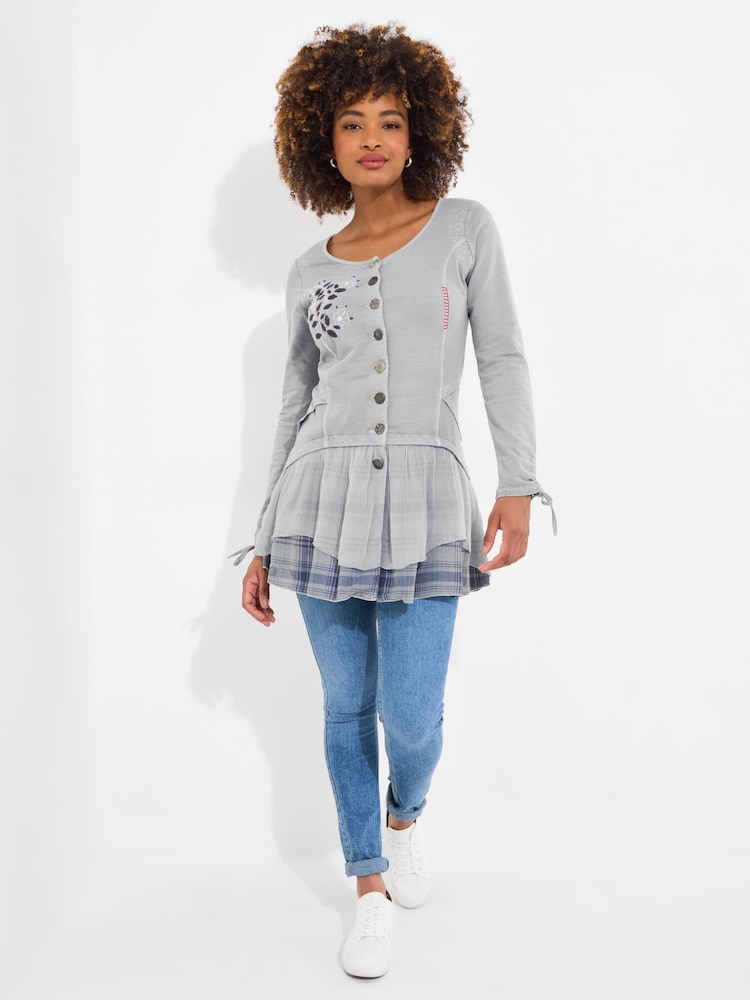Joe Browns Grey Embroidered Check Hem 100% Cotton Tunic - Image 2 of 5