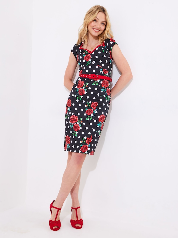 Joe Browns Black Polka Rose Bodycon Dress - Image 3 of 7