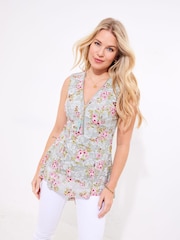 Joe Browns Green Lace Zip Neck Floral Sleeveless Tunics Top - Image 1 of 5