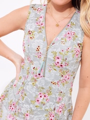 Joe Browns Green Lace Zip Neck Floral Sleeveless Tunics Top - Image 3 of 5