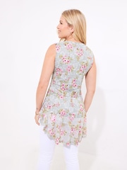 Joe Browns Green Lace Zip Neck Floral Sleeveless Tunics Top - Image 4 of 5