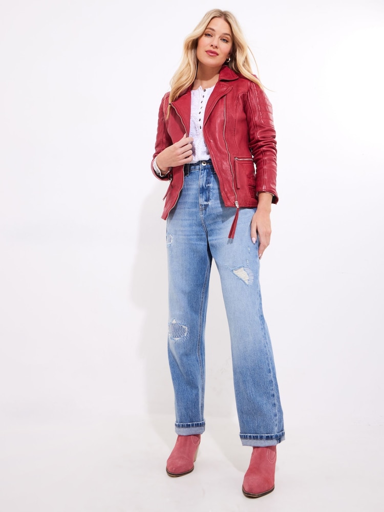 Joe Browns Red Quilted Biker Jacket - Image 4 of 5