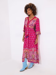 Joe Browns Pink Border Print Button Maxi Dress - Image 2 of 5
