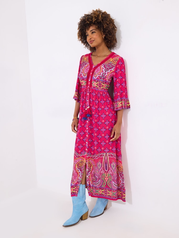 Joe Browns Pink Border Print Button Maxi Dress - Image 2 of 5