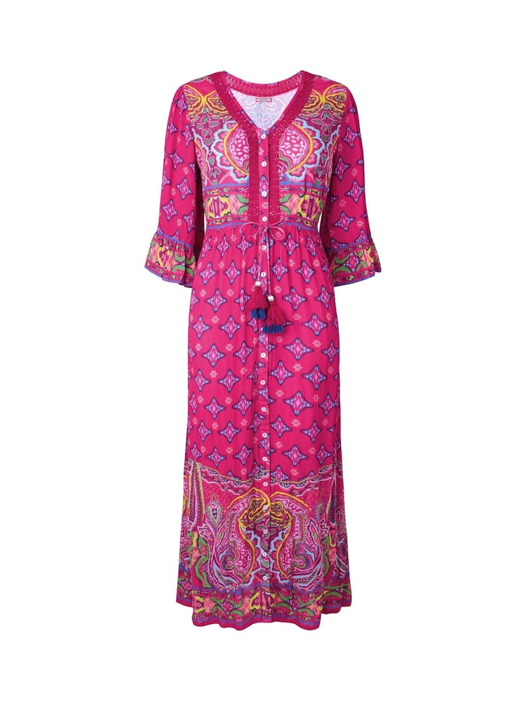 Joe Browns Pink Border Print Button Maxi Dress - Image 5 of 5