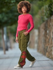 Joe Browns Green Embroidered Adjustable Cargo Joggers - Image 1 of 8