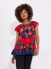 Joe Browns Red Lace Sleeve Tassel Top - Image 2 of 5