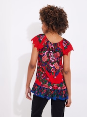 Joe Browns Red Lace Sleeve Tassel Top - Image 4 of 5