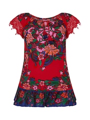 Joe Browns Red Lace Sleeve Tassel Top - Image 5 of 5