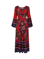 Joe Browns Red Boho Print Shirred Waist Maxi Dress - Image 2 of 5
