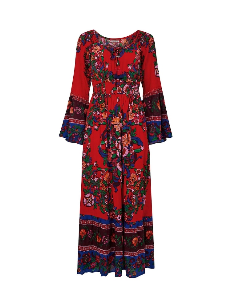 Joe Browns Red Boho Print Shirred Waist Maxi Dress - Image 2 of 5