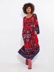 Joe Browns Red Boho Print Shirred Waist Maxi Dress - Image 3 of 5