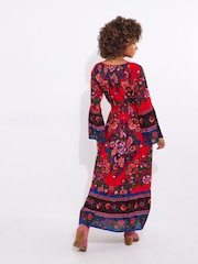 Joe Browns Red Boho Print Shirred Waist Maxi Dress - Image 5 of 5