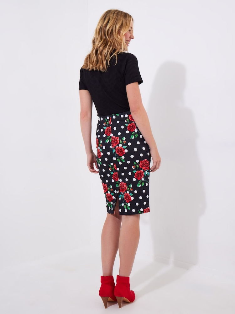 Joe Browns Black Rose Print Polka Dot Pencil Skirt - Image 2 of 7