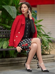 Joe Browns Black Rose Print Polka Dot Pencil Skirt - Image 6 of 7