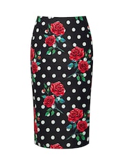 Joe Browns Black Rose Print Polka Dot Pencil Skirt - Image 7 of 7