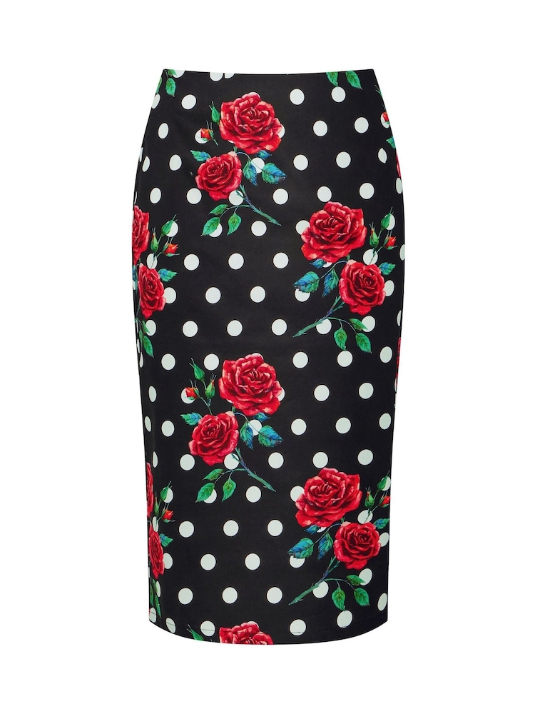 Joe Browns Black Rose Print Polka Dot Pencil Skirt - Image 7 of 7
