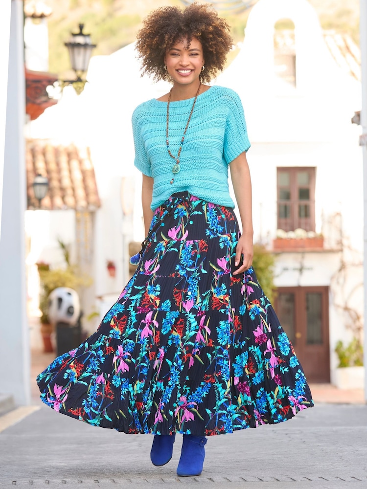 Joe Browns Blue Dark Floral Print Sequin Embellished Skirt - Image 1 of 7