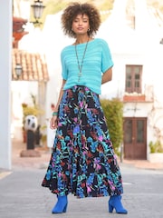 Joe Browns Blue Dark Floral Print Sequin Embellished Skirt - Image 2 of 7