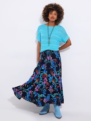 Joe Browns Blue Dark Floral Print Sequin Embellished Skirt - Image 3 of 7