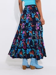 Joe Browns Blue Dark Floral Print Sequin Embellished Skirt - Image 4 of 7