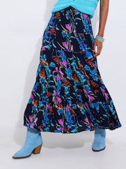 Joe Browns Blue Dark Floral Print Sequin Embellished Skirt - Image 5 of 7