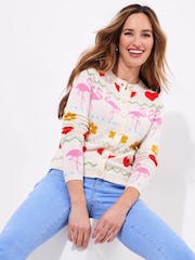 Joe Browns Cream Flamingo Print Cardigan - Image 2 of 5