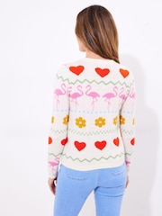 Joe Browns Cream Flamingo Print Cardigan - Image 3 of 5