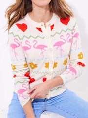Joe Browns Cream Flamingo Print Cardigan - Image 4 of 5
