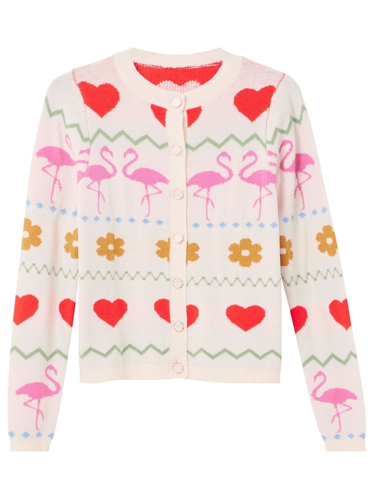 Joe Browns Cream Flamingo Print Cardigan - Image 5 of 5